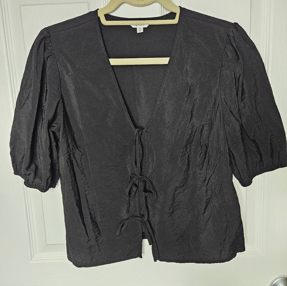 Reitman's Ebow-Sleeve V-Neck Blouse with Self-Tie Closure Small Size - Picture 3 of 12
